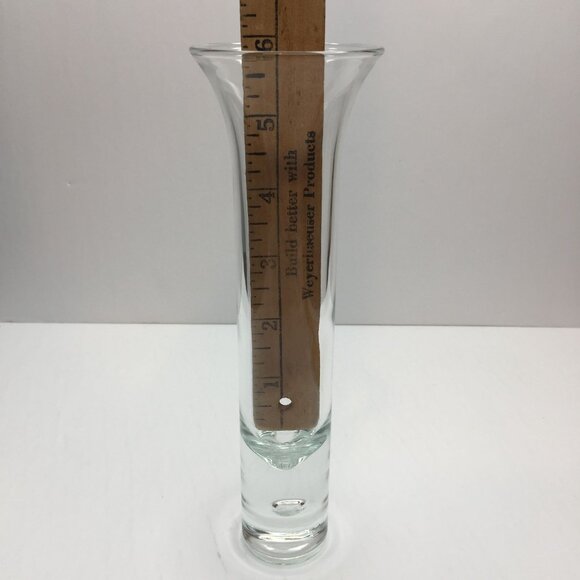 Vintage Set of 2 Clear Glass Bud Vases Flared Bubble Base 8" 10" Home Decor - Picture 15 of 16